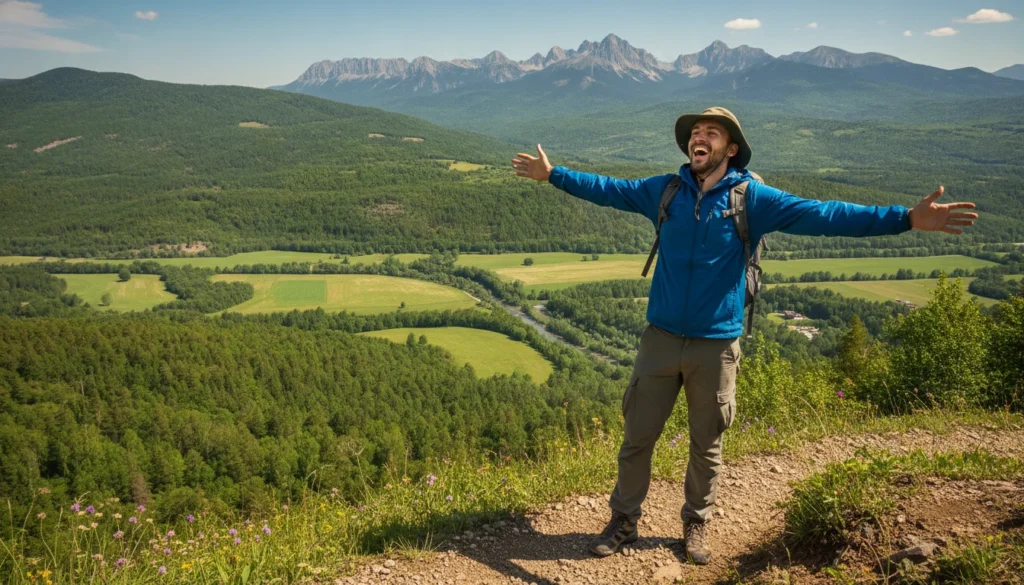 A man establishing his own identity by enjoying a solo hiking trip.