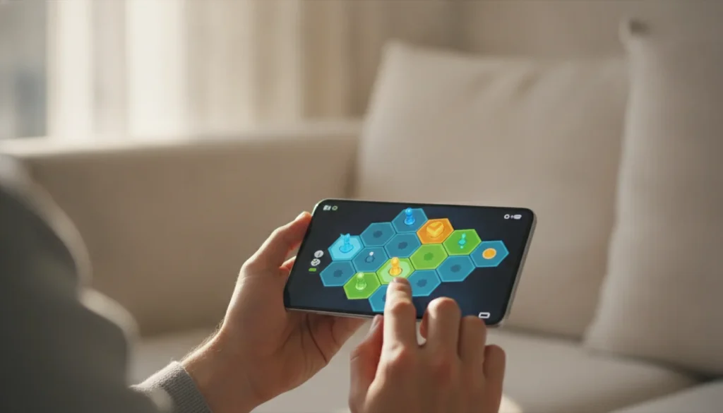 Person playing a multiplayer mobile game on their smartphone.