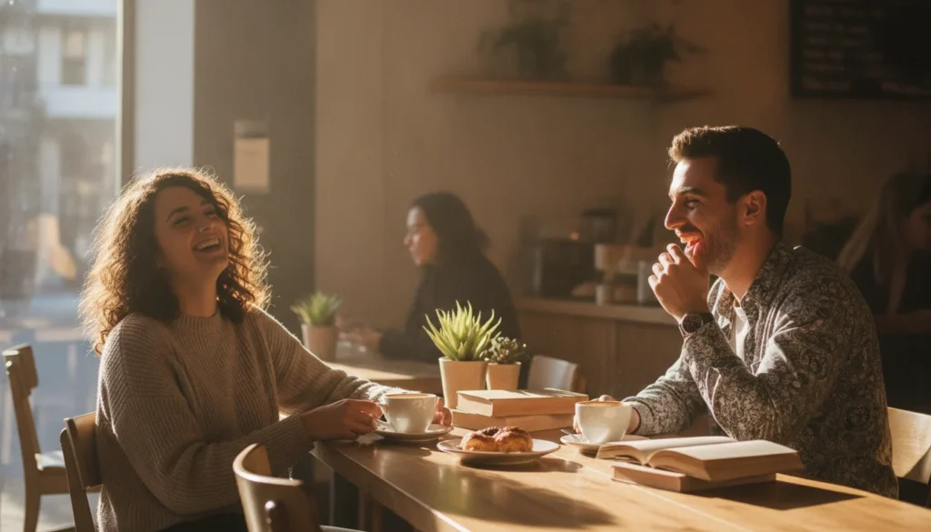 Two people enjoying a relaxed, casual coffee date